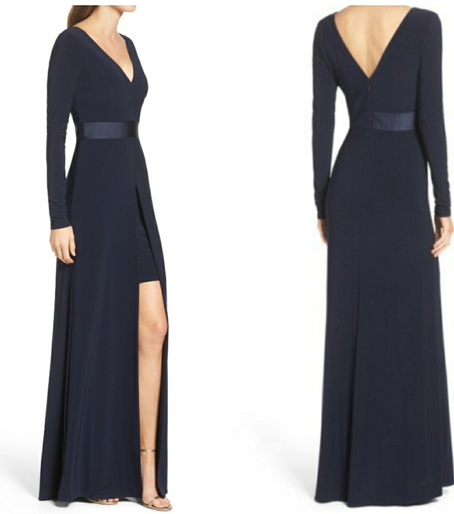 VERA WANG | V-Neck Jersey Long sleeve Gown